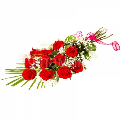 Розы код 598 Цветочная композиция из одиннадцати красных роз в оформлении. Замечательный <a href=